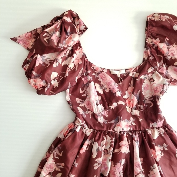 LOVESHACKFANCY Hansel Puff Mini Dress in Floral Oxblood - Picture 8 of 13